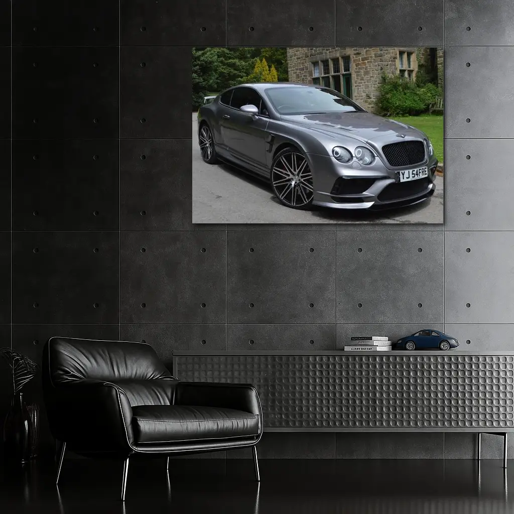 Bentley Continental GT Gray Coupe Stone Building – Wall Art