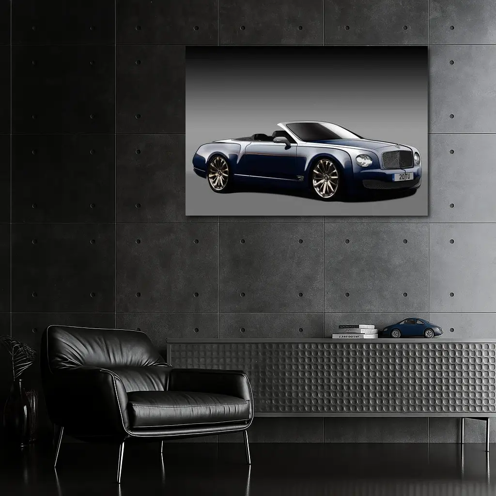 Bentley Mulsanne Convertible Dark Blue Gray Background – Wall Art