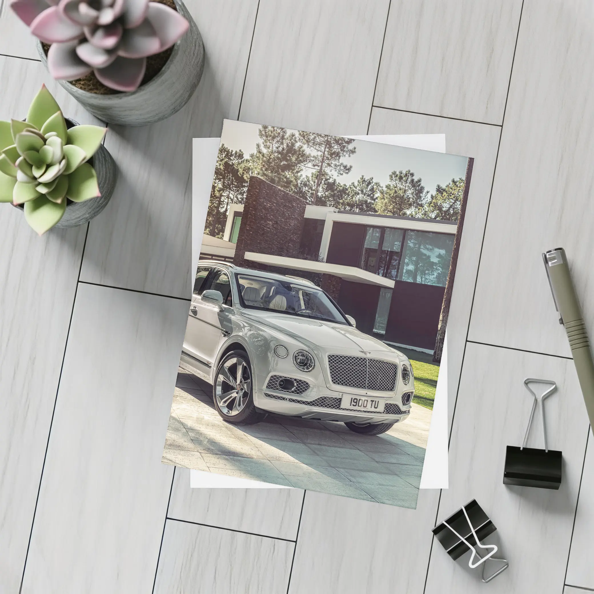 Bentley Bentayga SUV Parked Outside Modern Villa – Postcards