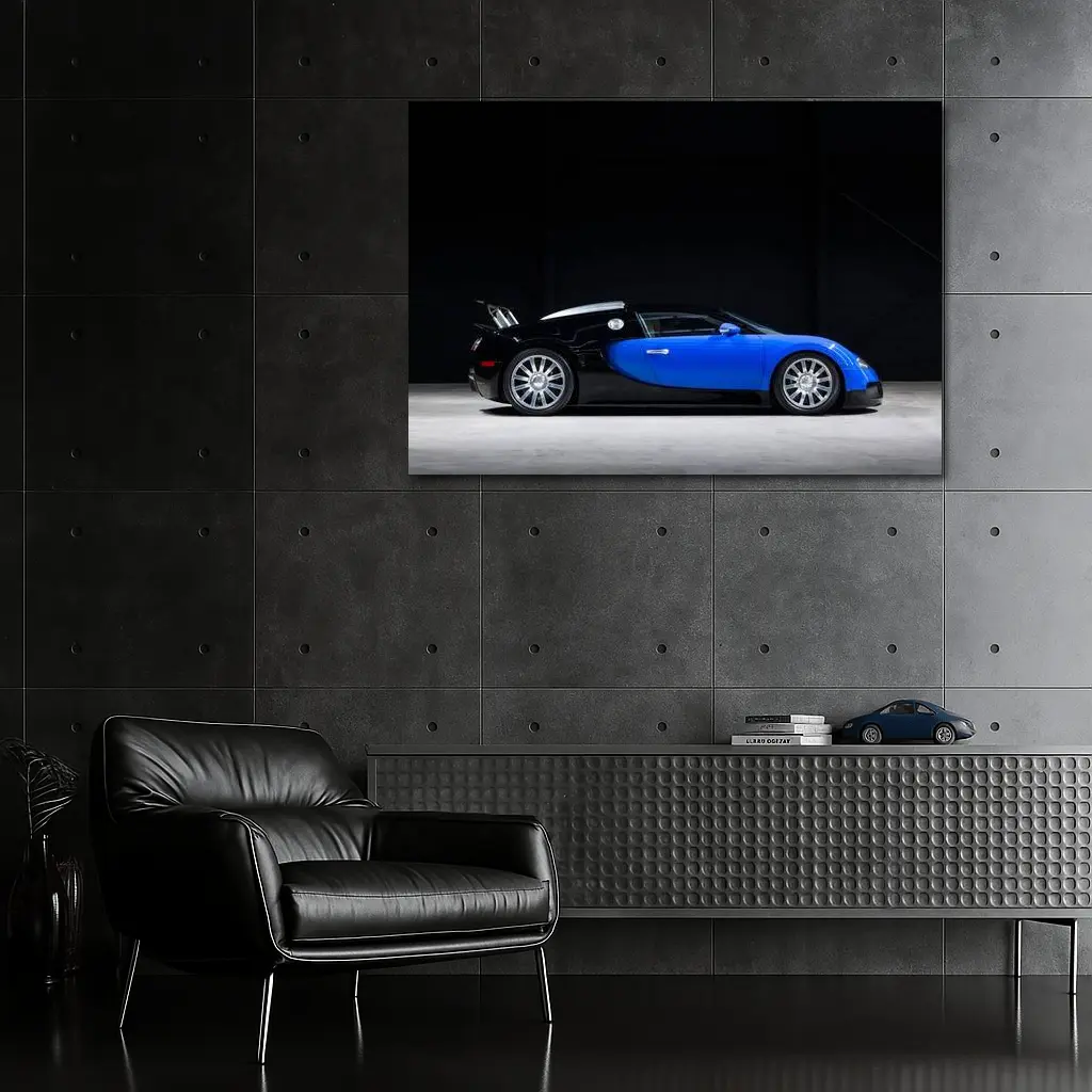 Bugatti Veyron Blue Black Studio Side View – Wall Art