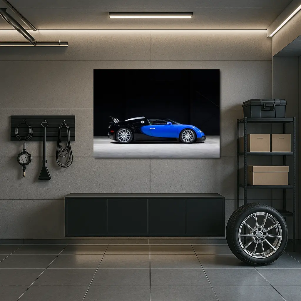 Bugatti Veyron Blue Black Studio Side View – Wall Art