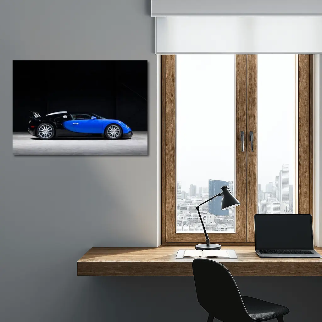 Bugatti Veyron Blue Black Studio Side View – Wall Art