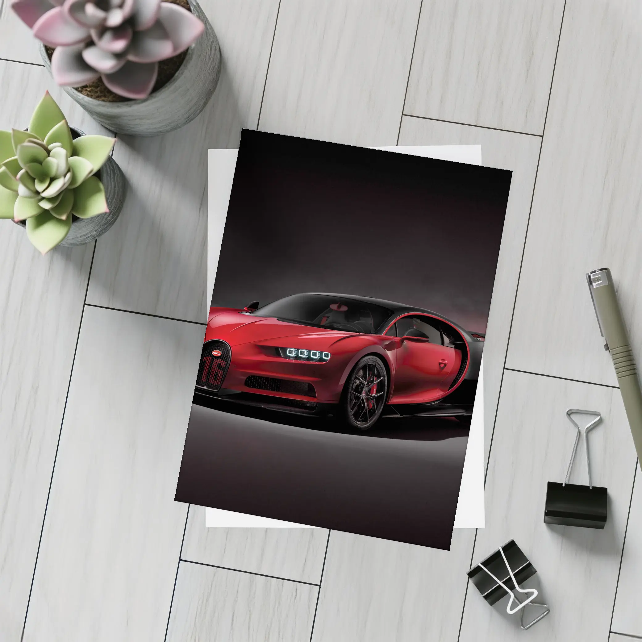 Bugatti Chiron Sport Red Dark Background – Postcards