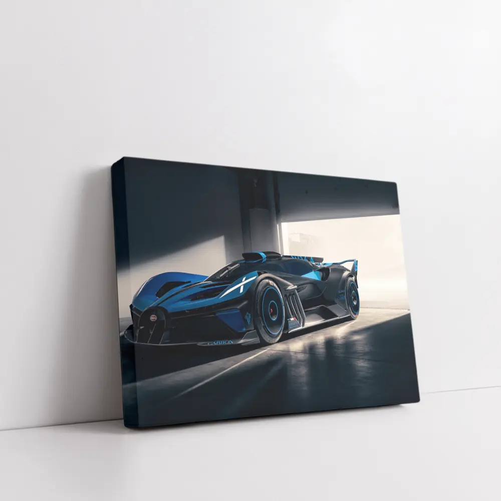 Bugatti Bolide Dark Blue Garage Setting – Wall Art