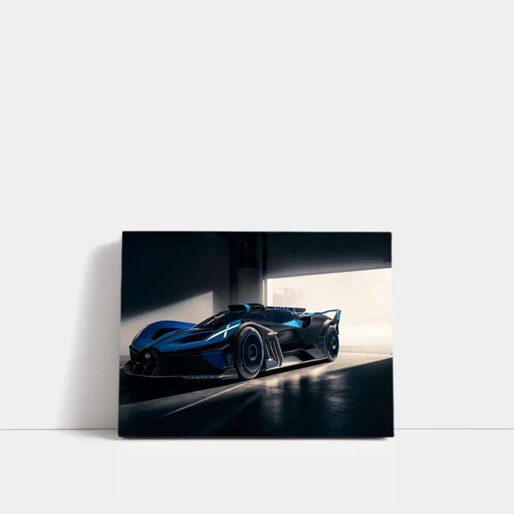 Bugatti Bolide Dark Blue Garage Setting – Wall Art