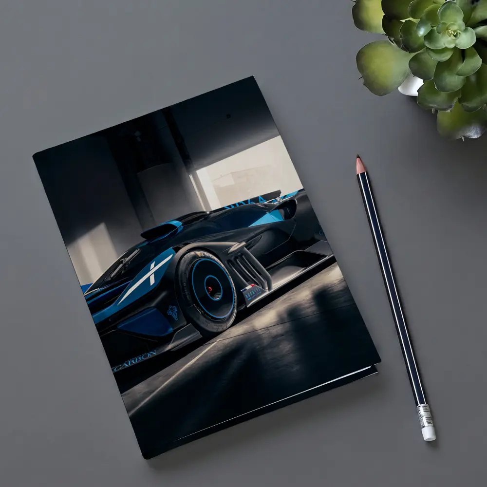 Bugatti Bolide Dark Blue Garage Setting – Notebooks