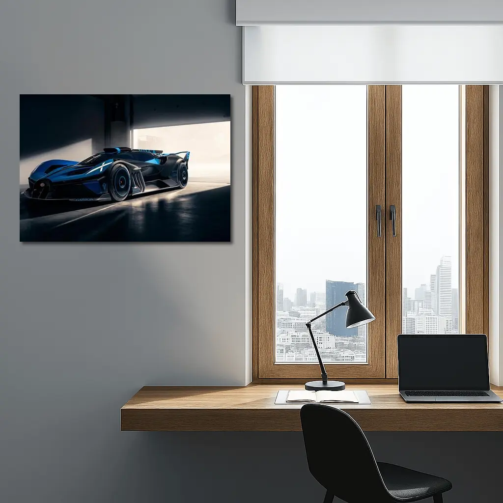 Bugatti Bolide Dark Blue Garage Setting – Wall Art