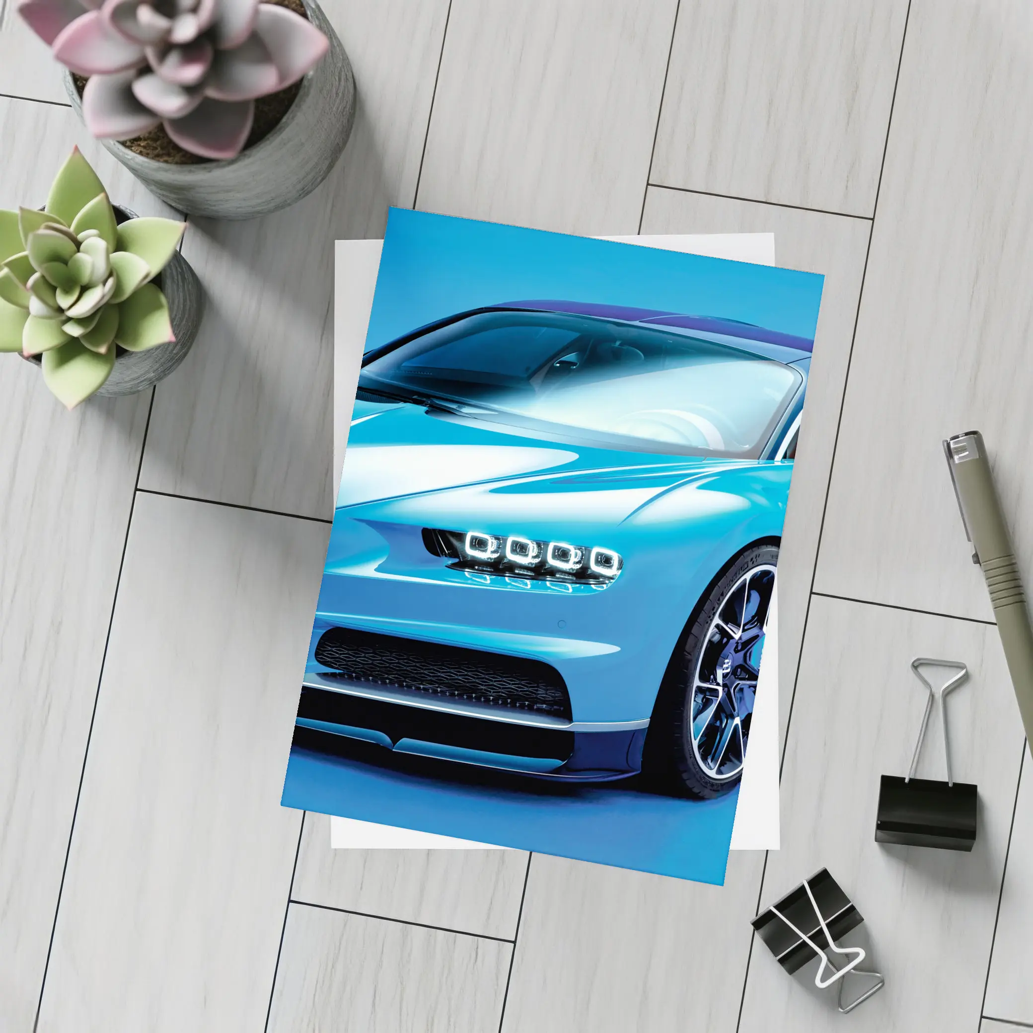 Bugatti Chiron Light Blue Studio Shot – Postcards