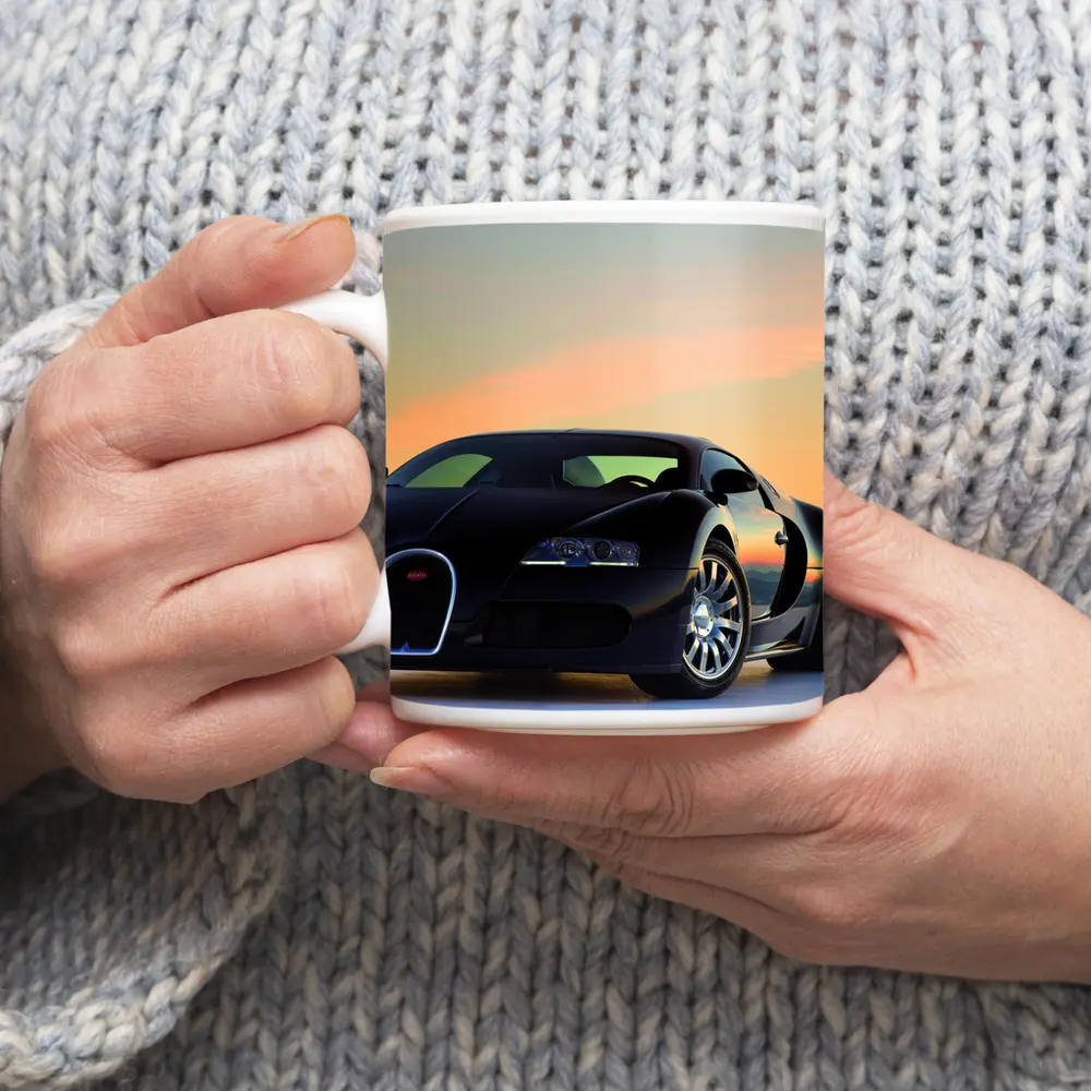 Bugatti Veyron Black Supercar Sunset Sky – Mugs