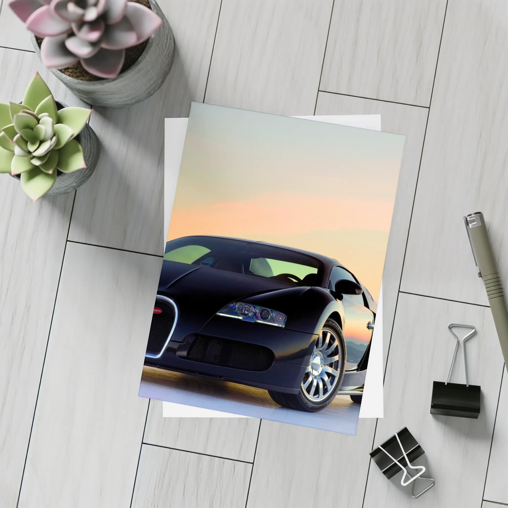Bugatti Veyron Black Supercar Sunset Sky – Postcards