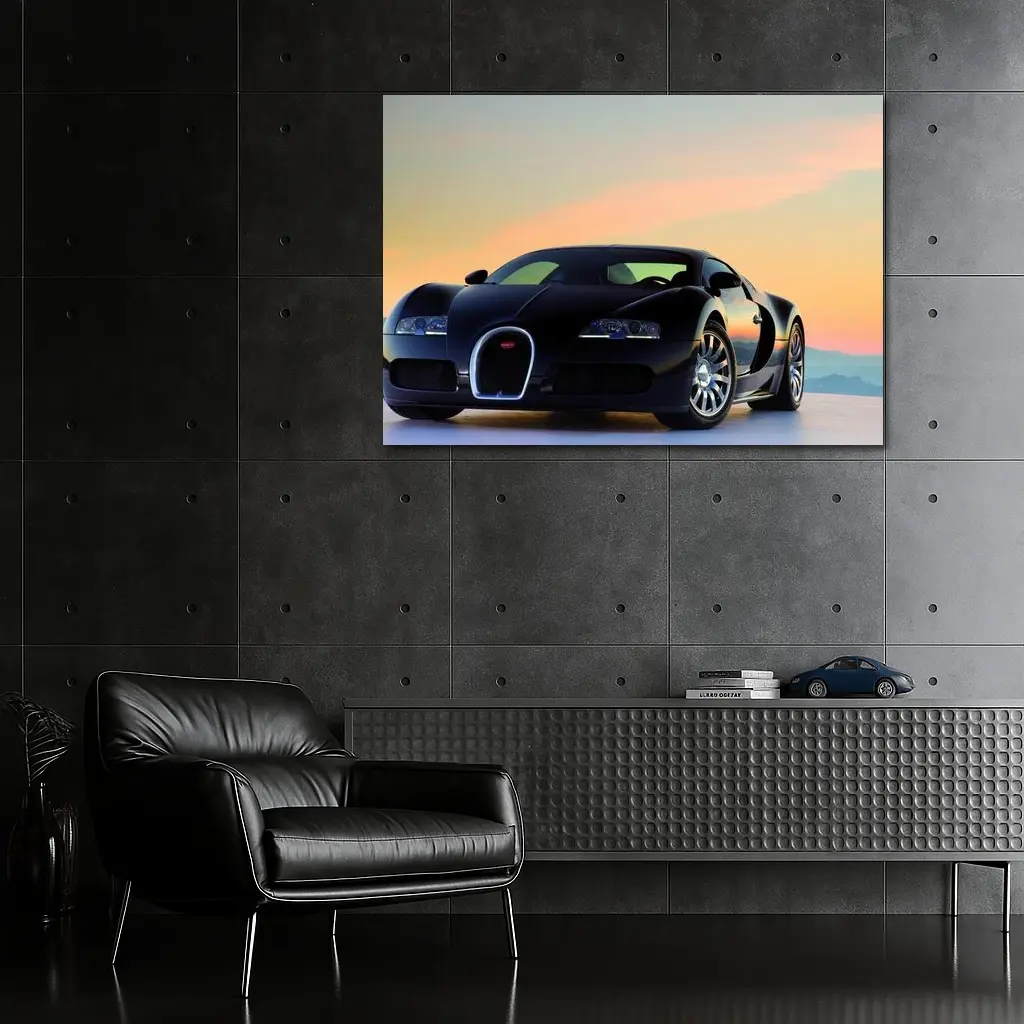 Bugatti Veyron Black Supercar Sunset Sky – Wall Art