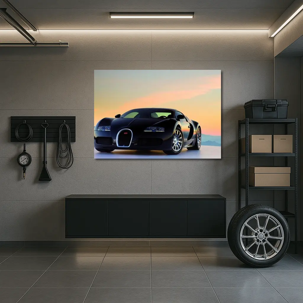 Bugatti Veyron Black Supercar Sunset Sky – Wall Art