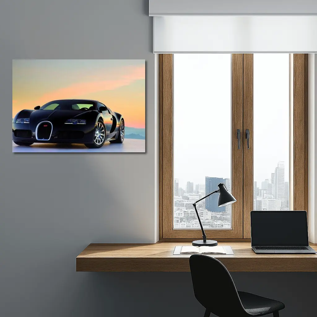 Bugatti Veyron Black Supercar Sunset Sky – Wall Art