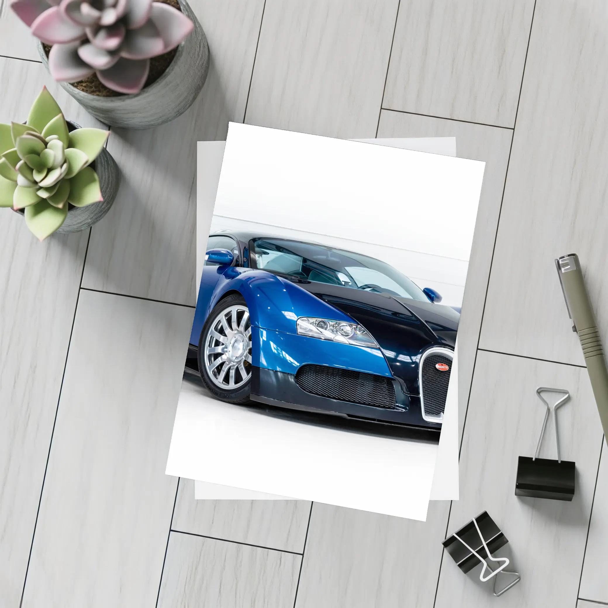 Bugatti Veyron Blue Black White Studio – Postcards