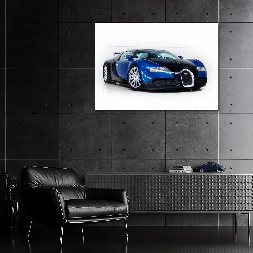 Bugatti Veyron Blue Black White Studio – Wall Art