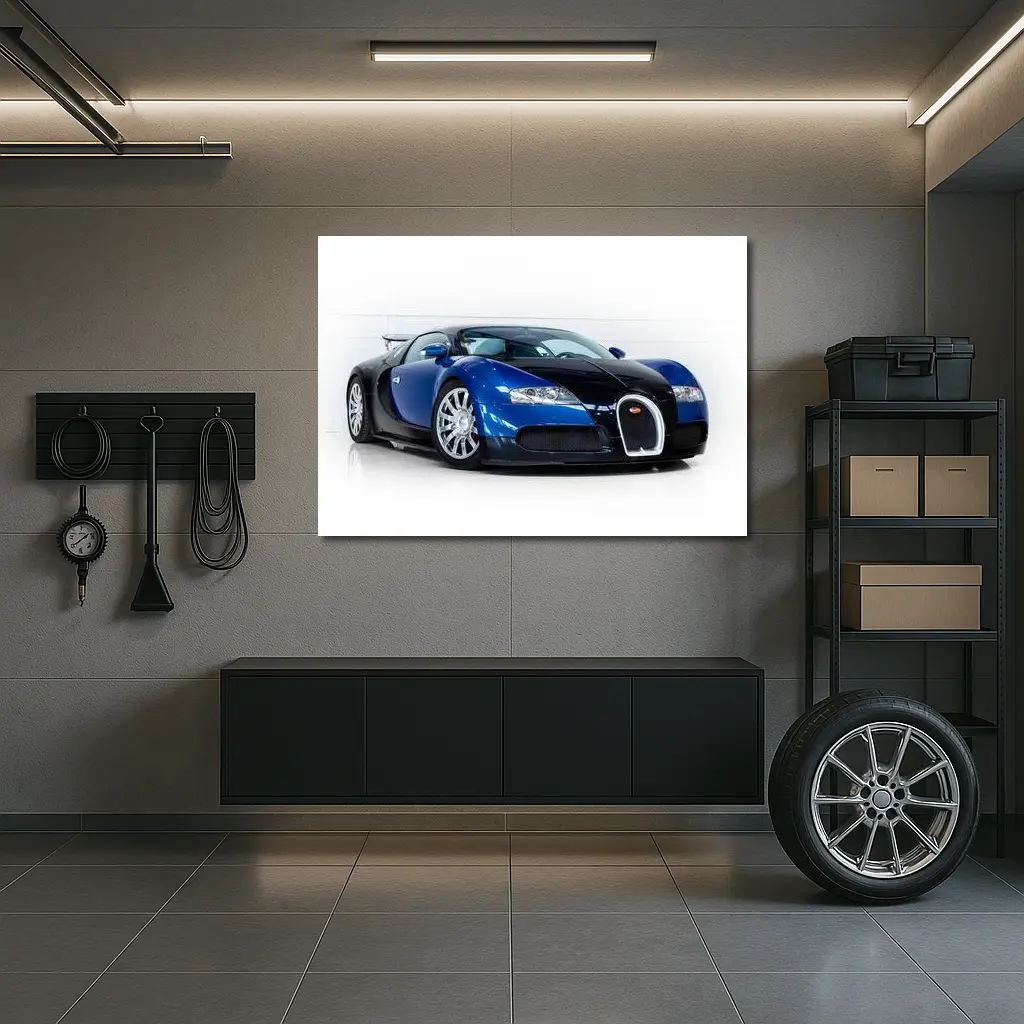 Bugatti Veyron Blue Black White Studio – Wall Art
