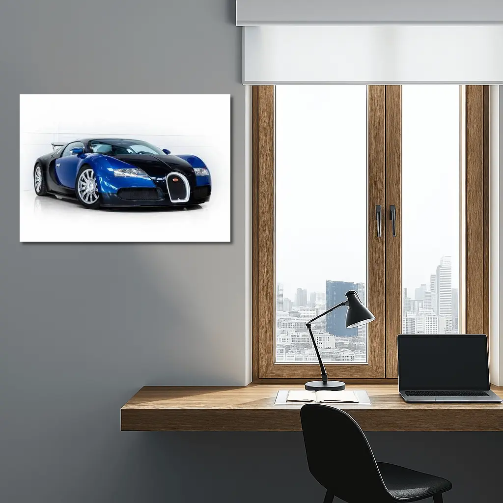 Bugatti Veyron Blue Black White Studio – Wall Art