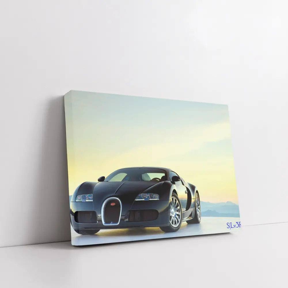 Bugatti Veyron Black Supercar Sky Background – Wall Art