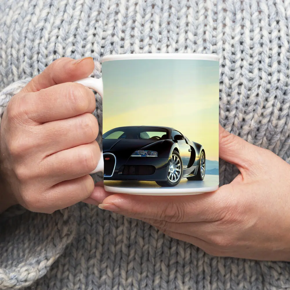 Bugatti Veyron Black Supercar Sky Background – Mugs