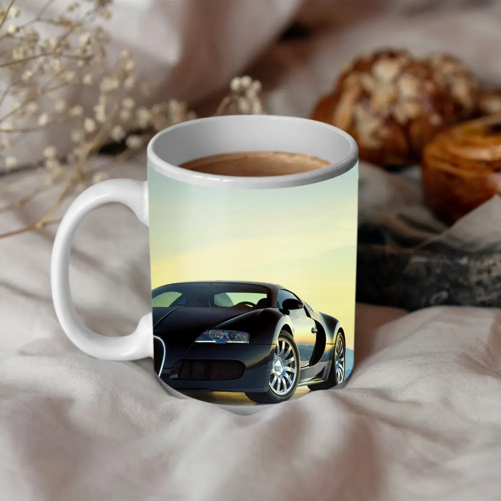 Bugatti Veyron Black Supercar Sky Background – Mugs