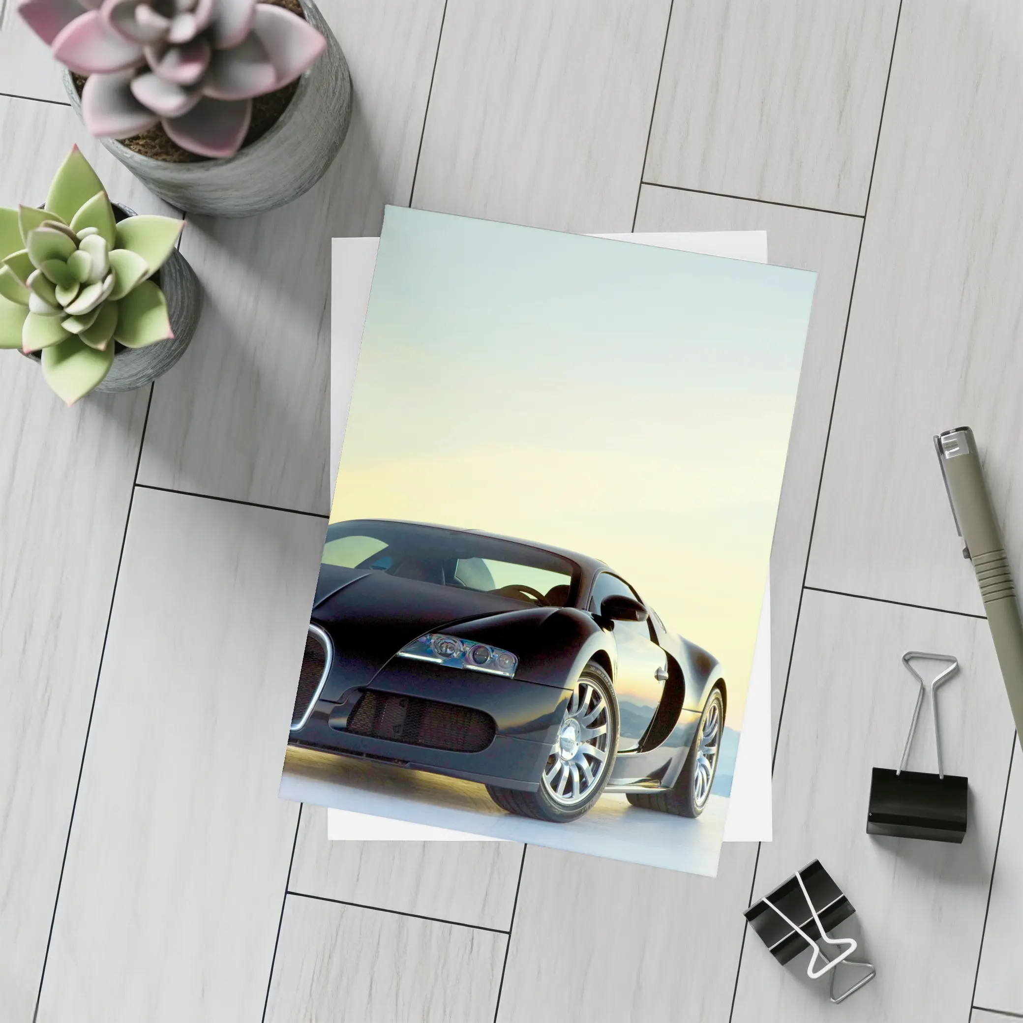 Bugatti Veyron Black Supercar Sky Background – Postcards