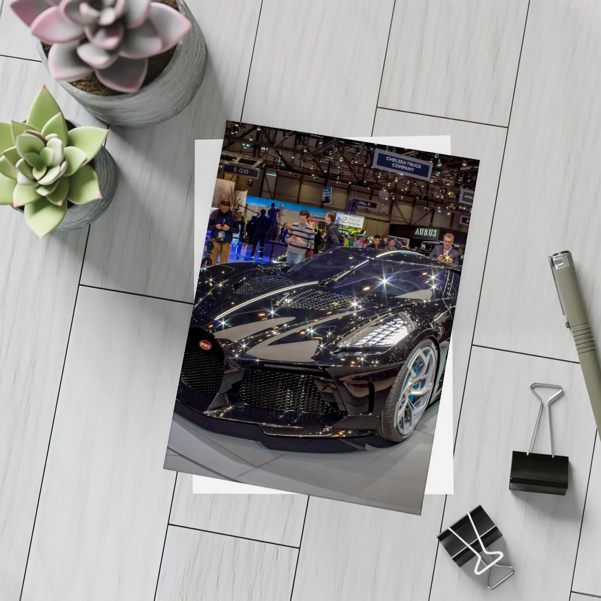 Bugatti La Voiture Noire Auto Show Floor – Postcards