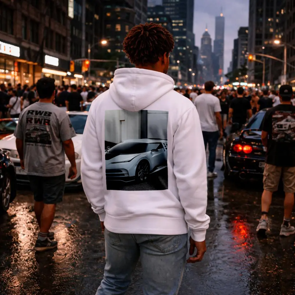 Bugatti Centodieci White Hypercar Parked Outside – Hoodies