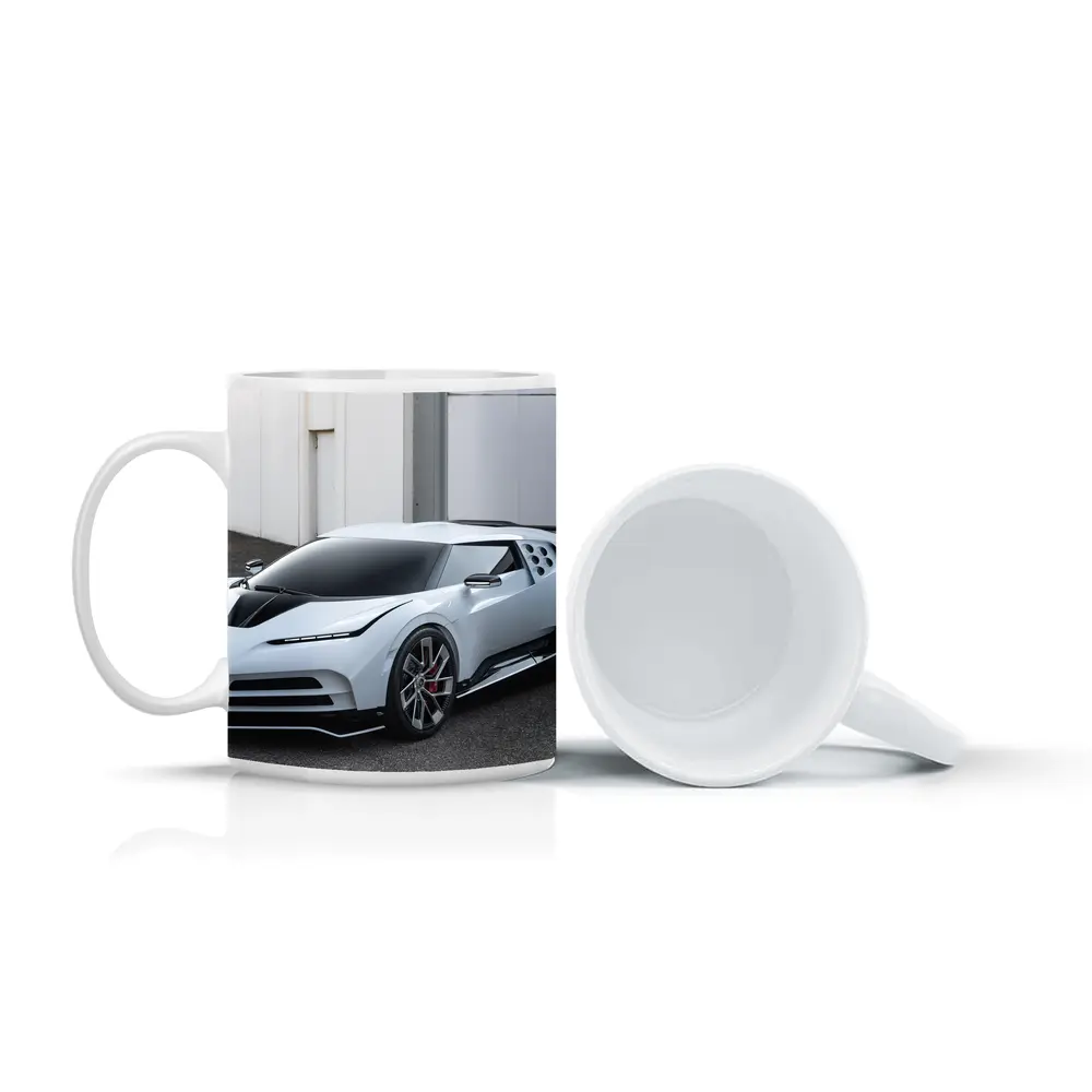 Bugatti Centodieci White Hypercar Parked Outside – Mugs