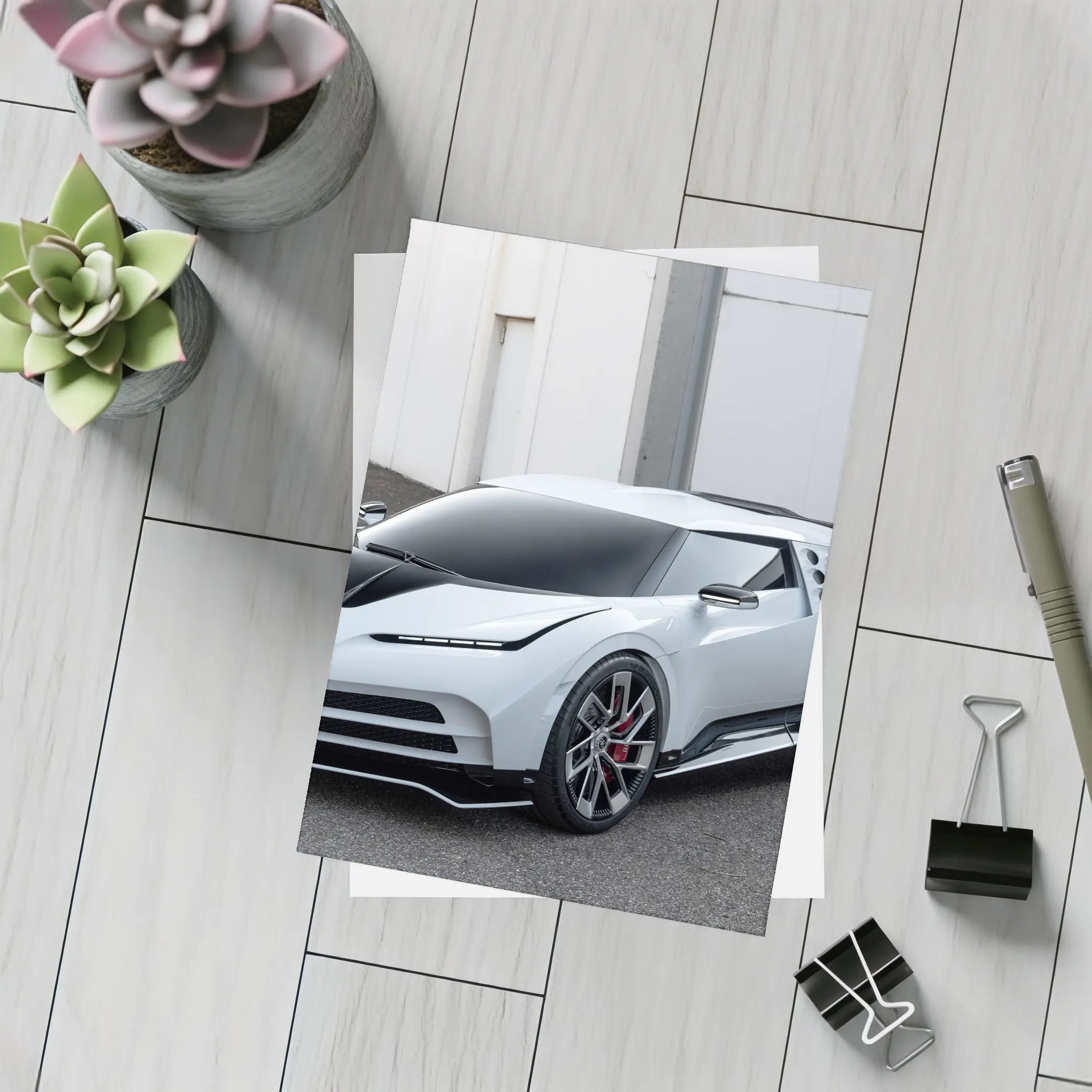 Bugatti Centodieci White Hypercar Parked Outside – Postcards