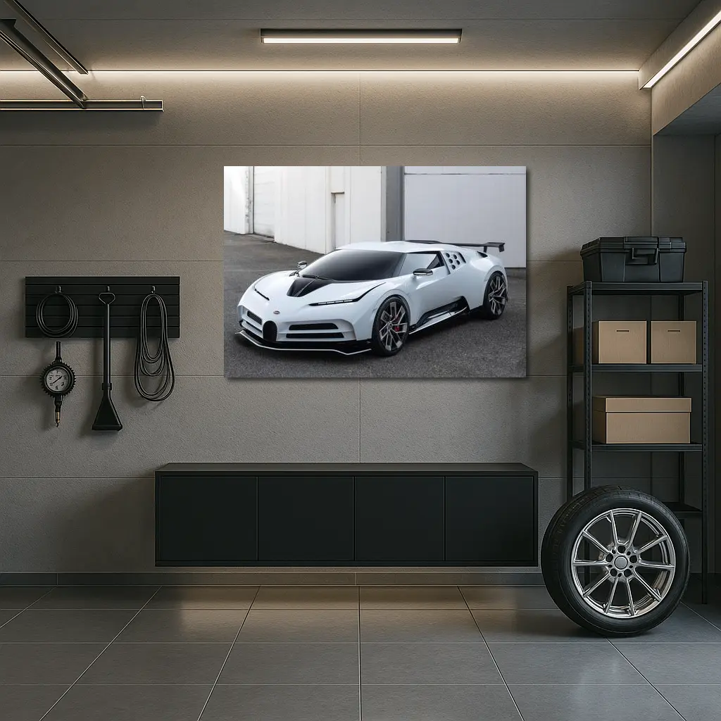 Bugatti Centodieci White Hypercar Parked Outside – Wall Art