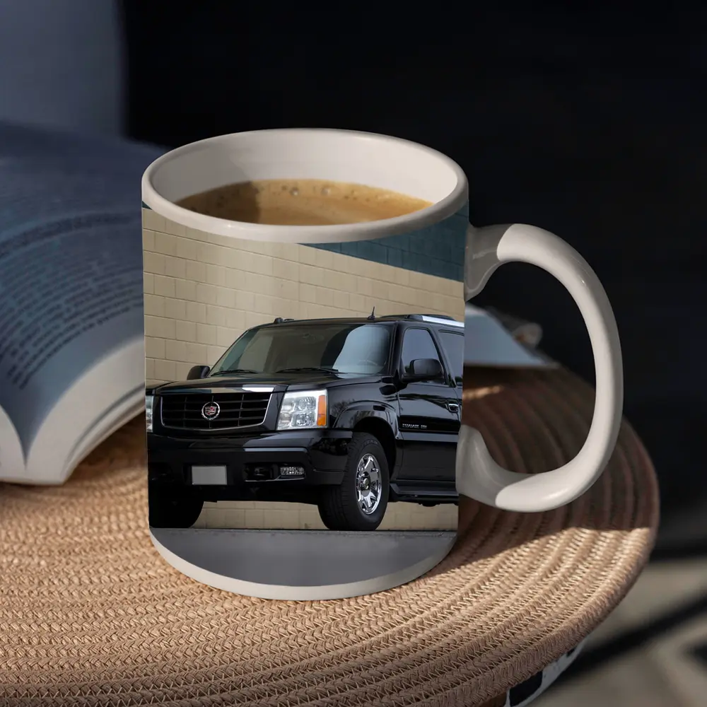 Cadillac Escalade Black SUV Industrial Background – Mugs