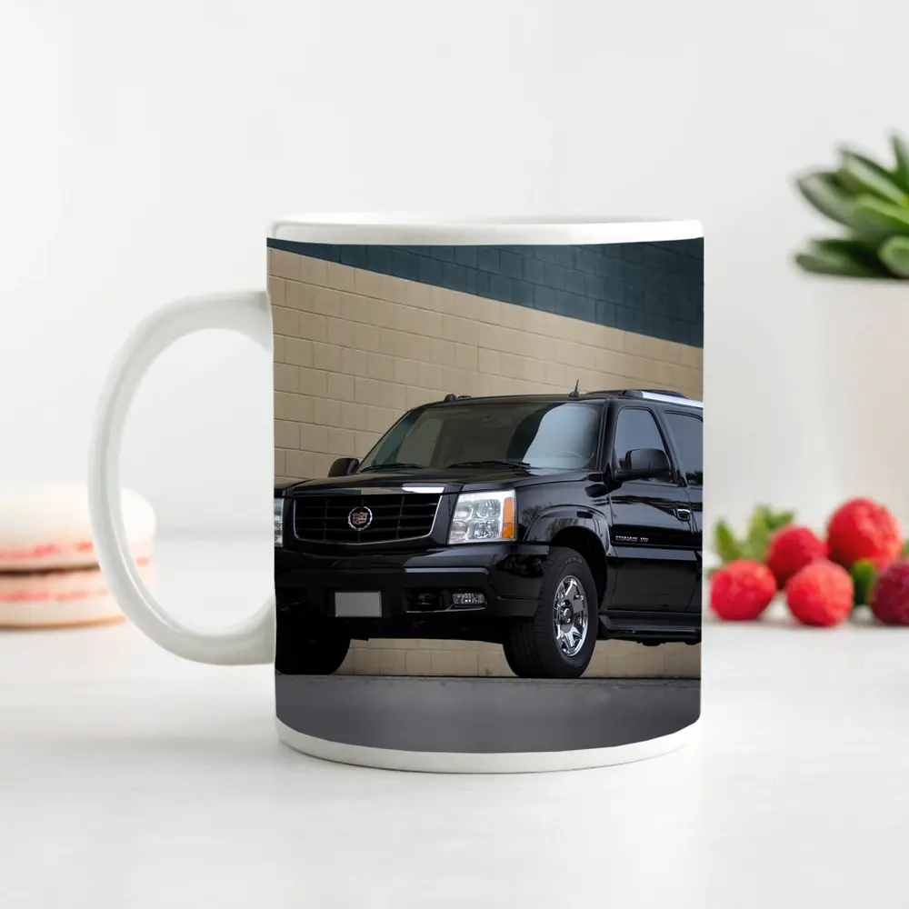 Cadillac Escalade Black SUV Industrial Background – Mugs