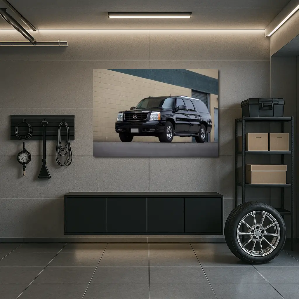 Cadillac Escalade Black SUV Industrial Background – Wall Art