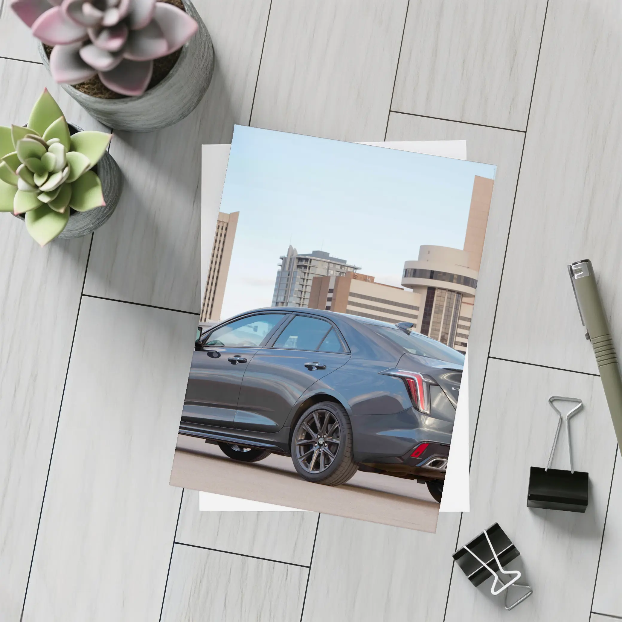 Cadillac CT4 V Gray Sedan City Background – Postcards