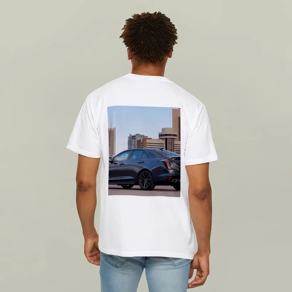 Cadillac CT4 V Gray Sedan City Background – T-Shirts