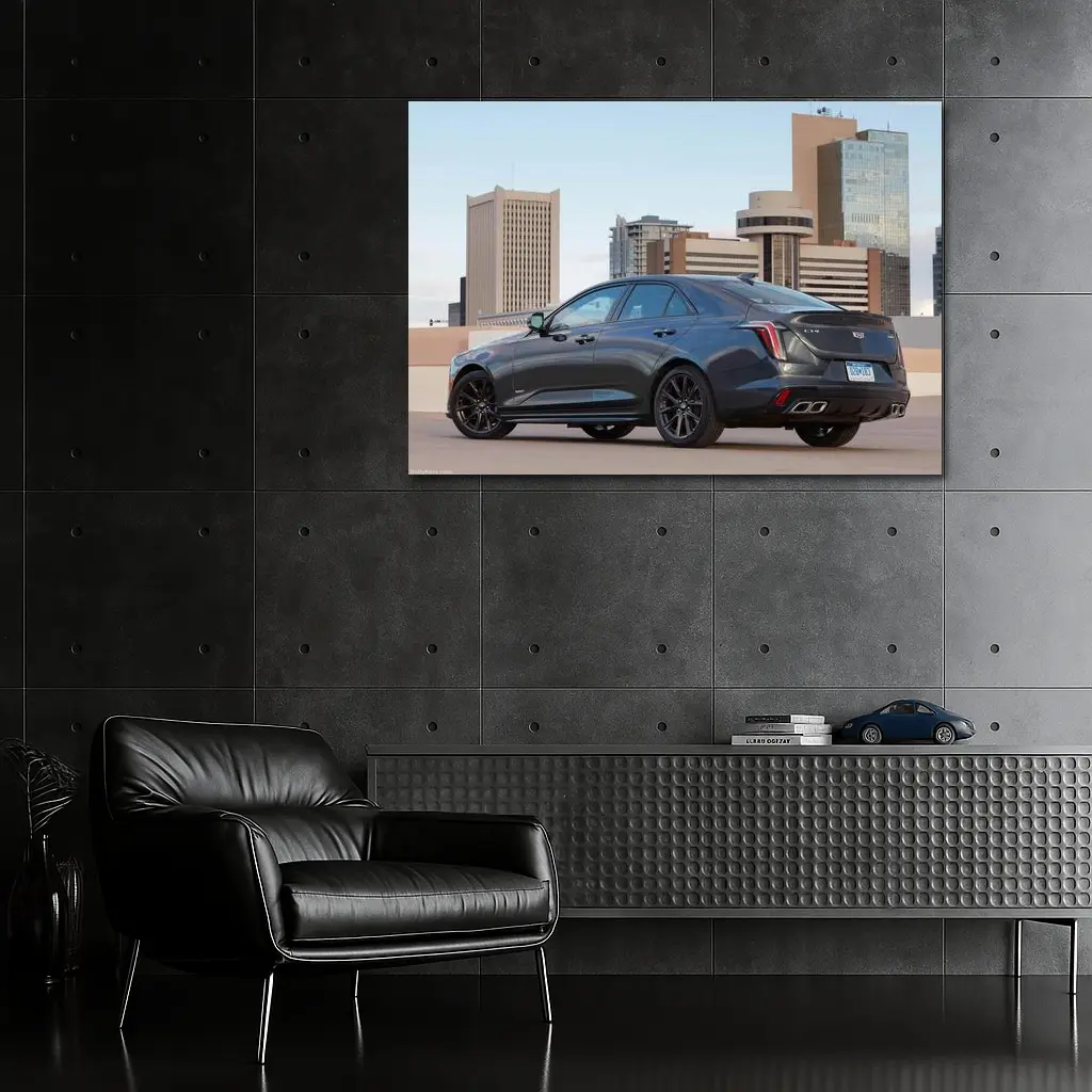Cadillac CT4 V Gray Sedan City Background – Wall Art