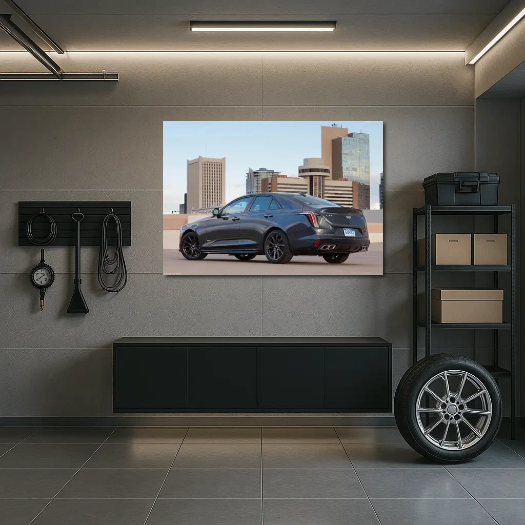 Cadillac CT4 V Gray Sedan City Background – Wall Art