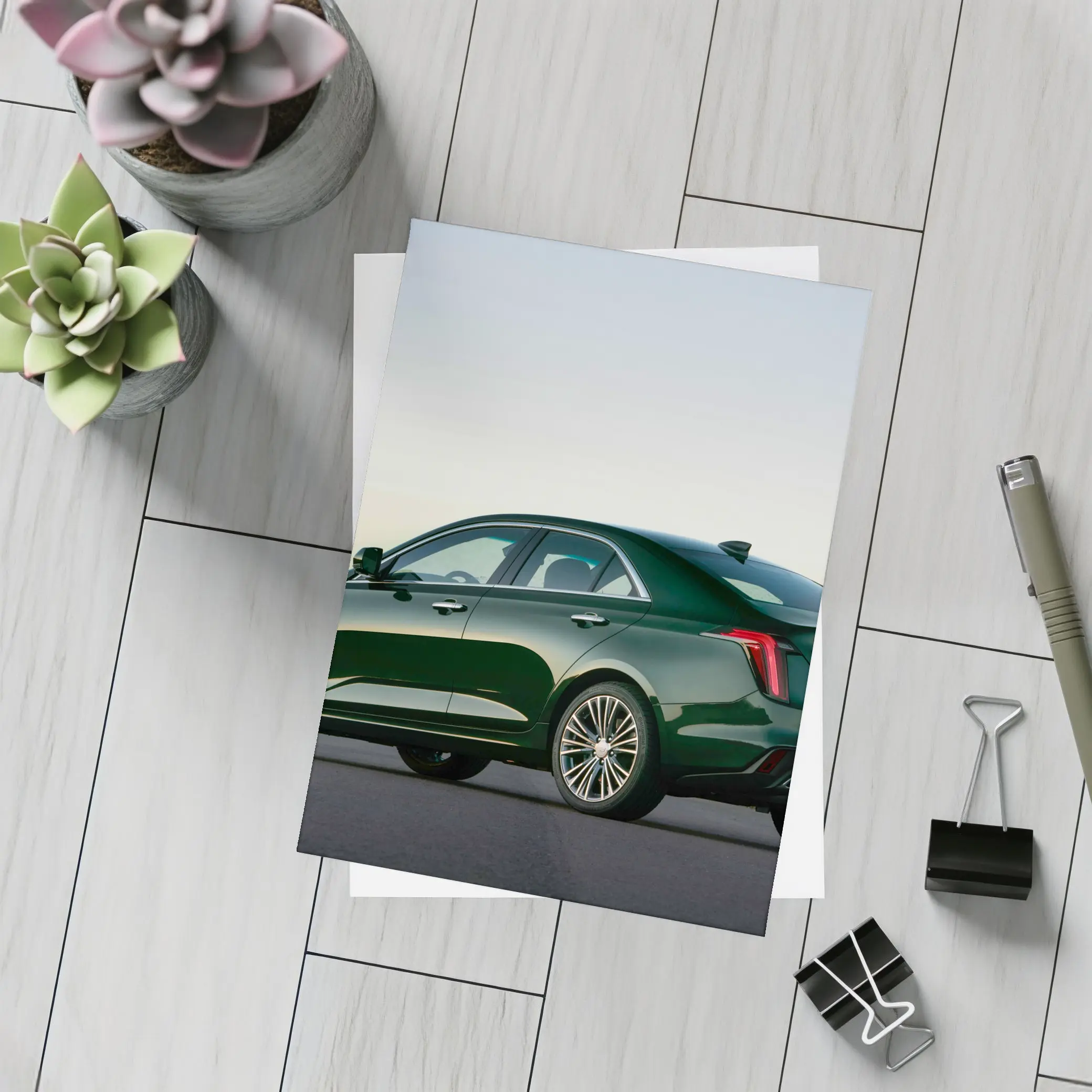 Cadillac CT4 Green Sedan Dusk Setting – Postcards