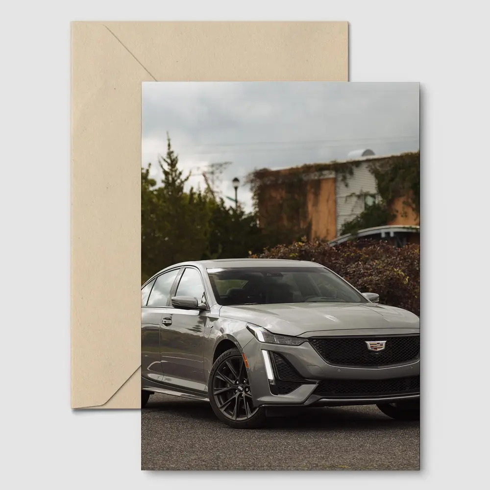 Cadillac CT5 Gray Sport Sedan Parked Outside – Postcards