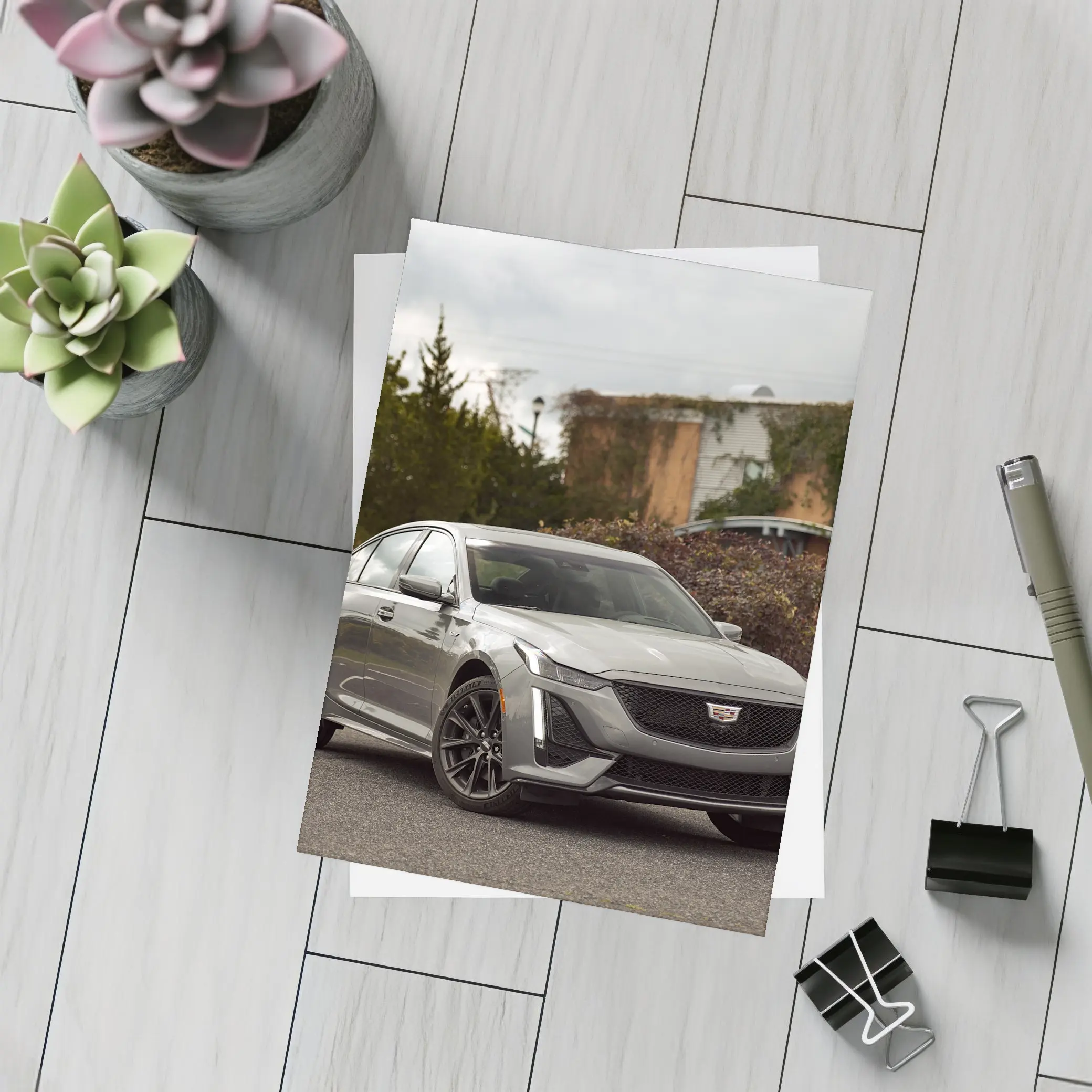Cadillac CT5 Gray Sport Sedan Parked Outside – Postcards