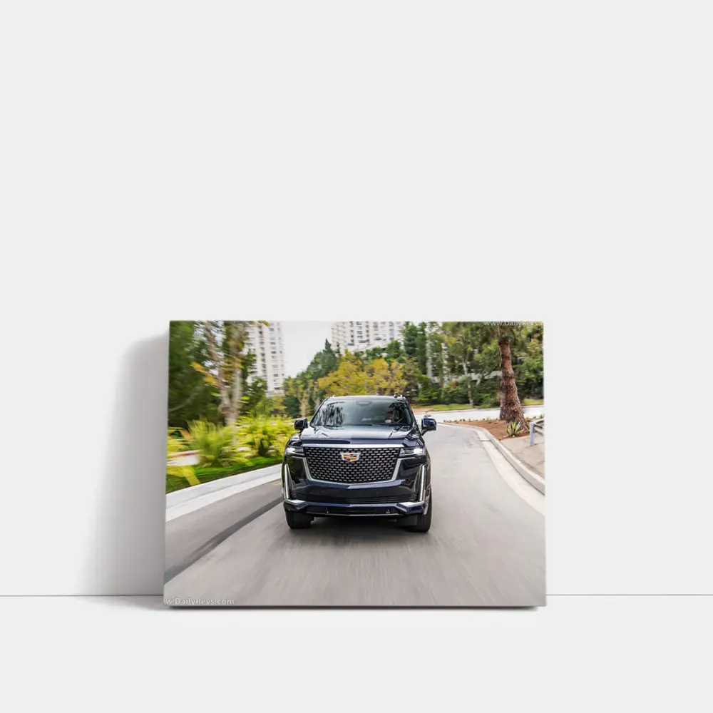 Cadillac Escalade Driving City Street Front View – Wall Art