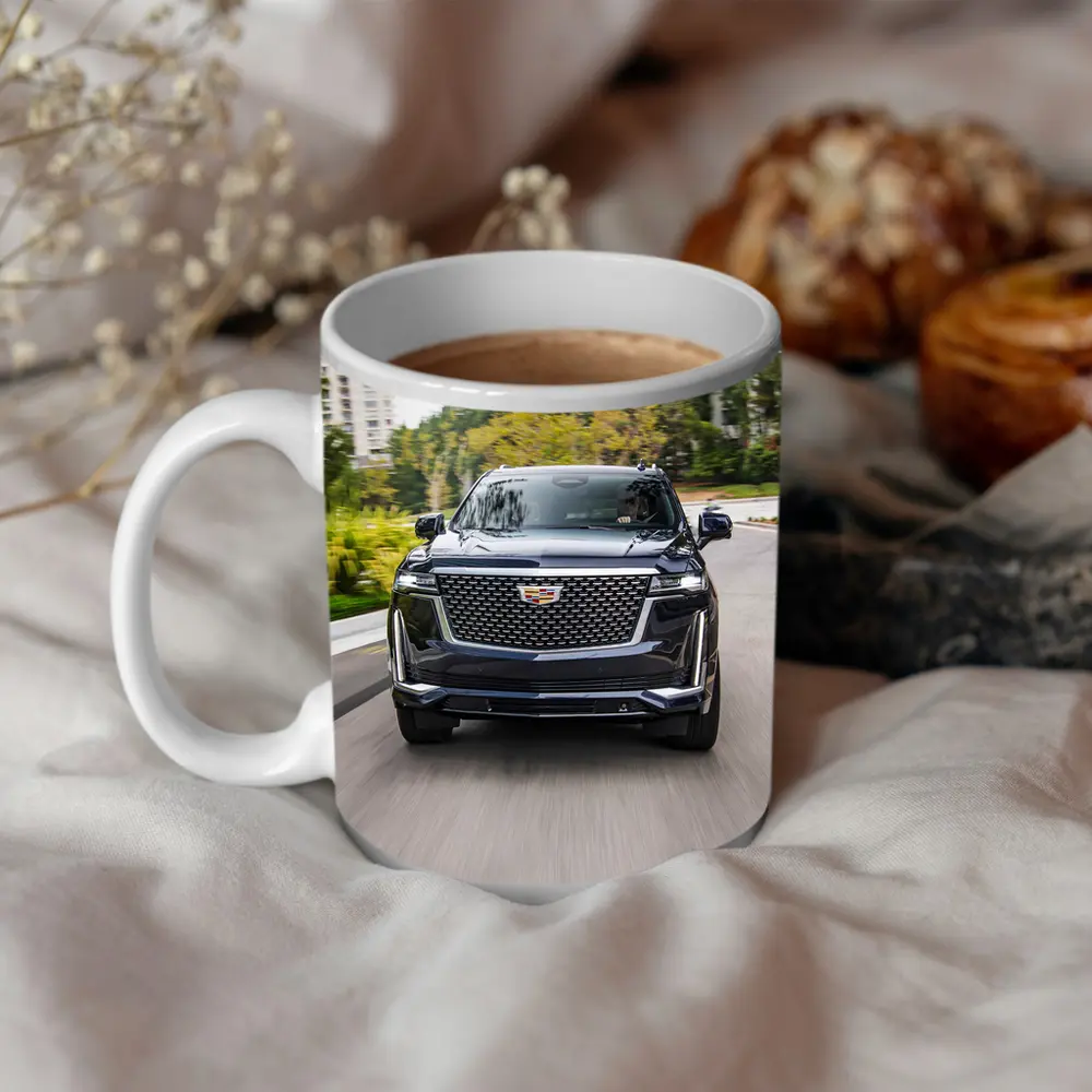 Cadillac Escalade Driving City Street Front View – Mugs