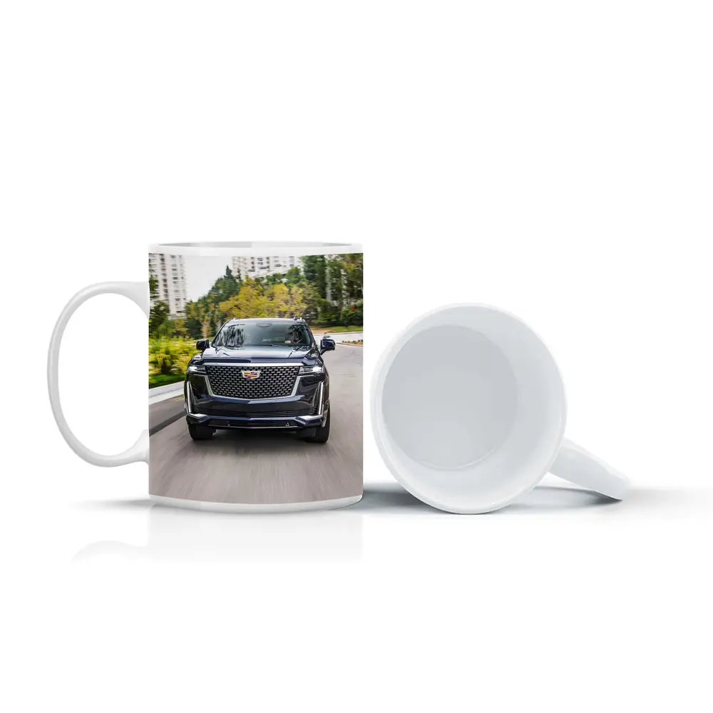 Cadillac Escalade Driving City Street Front View – Mugs