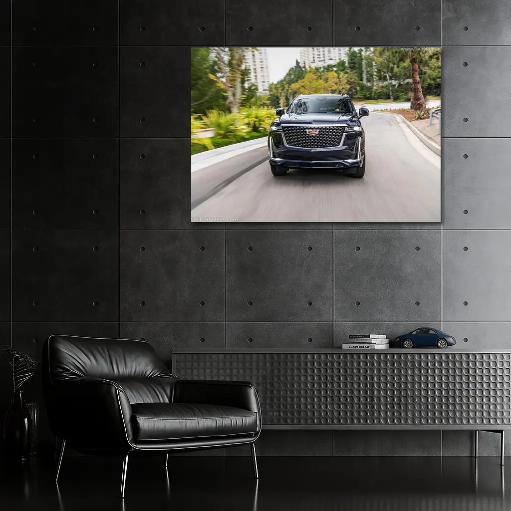 Cadillac Escalade Driving City Street Front View – Wall Art
