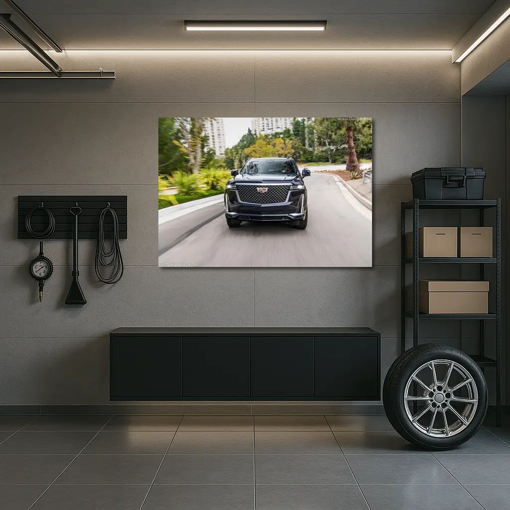 Cadillac Escalade Driving City Street Front View – Wall Art