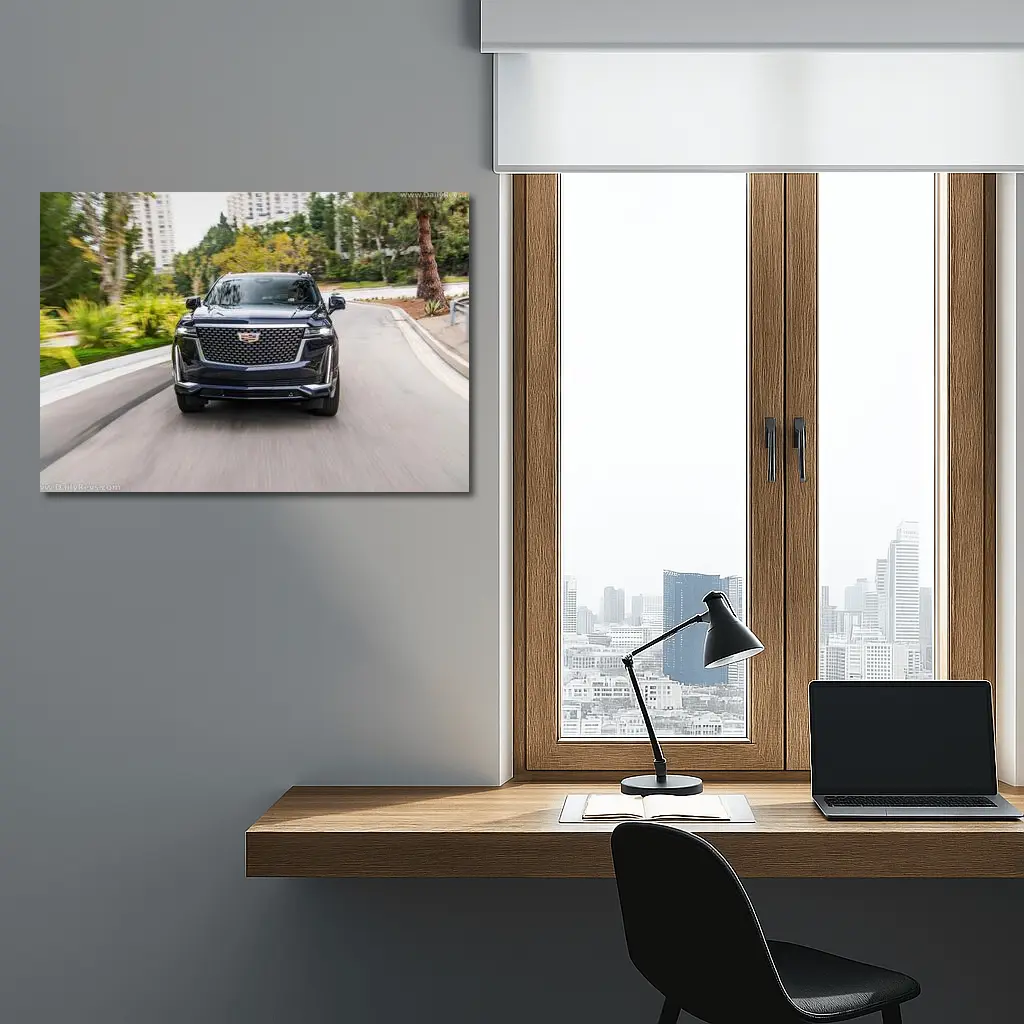 Cadillac Escalade Driving City Street Front View – Wall Art