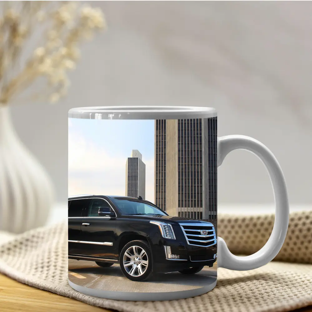 Cadillac Escalade Black SUV City Buildings – Mugs