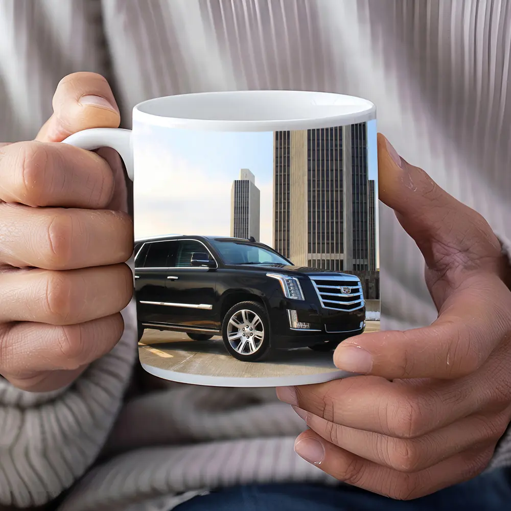 Cadillac Escalade Black SUV City Buildings – Mugs