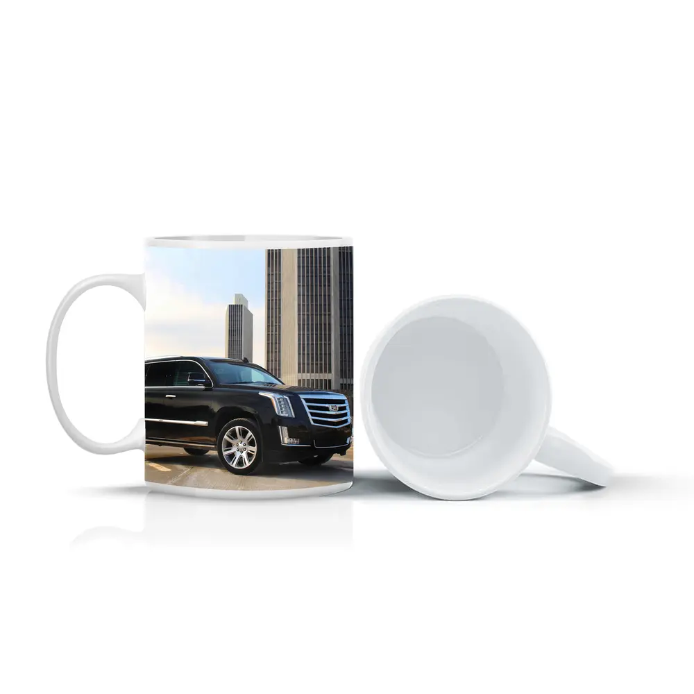 Cadillac Escalade Black SUV City Buildings – Mugs
