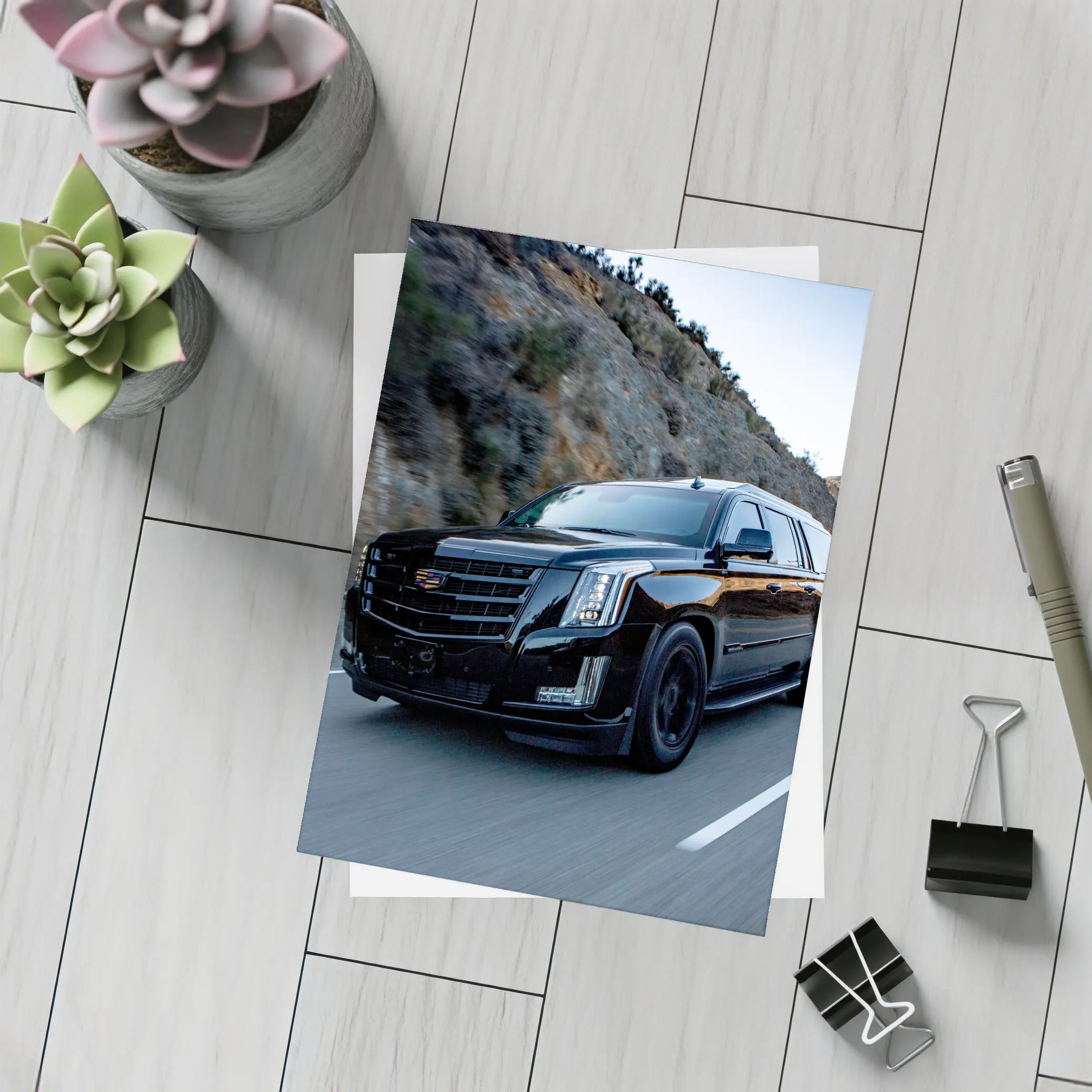 Cadillac Escalade Black SUV Mountain Road – Postcards